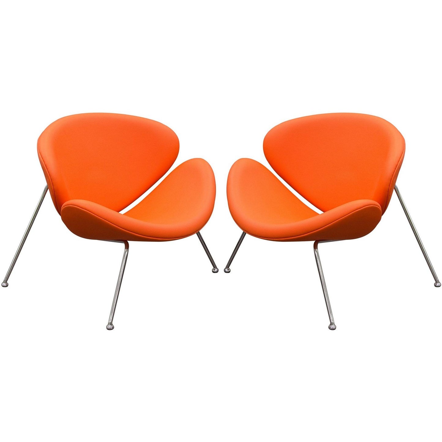 Modern Leatherette Upholstered Accent Chair With Angled Metal Legs, Set Of Two, Orange And Silver By Benzara | Accent Chairs |  Modishstore 