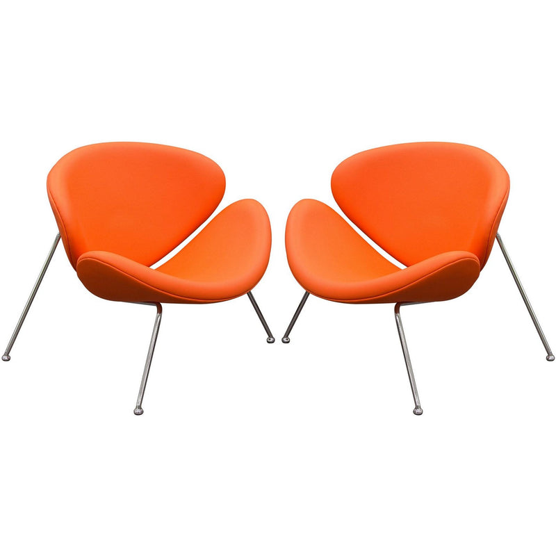 Modern Leatherette Upholstered Accent Chair With Angled Metal Legs, Set Of Two, Orange And Silver By Benzara | Accent Chairs |  Modishstore 