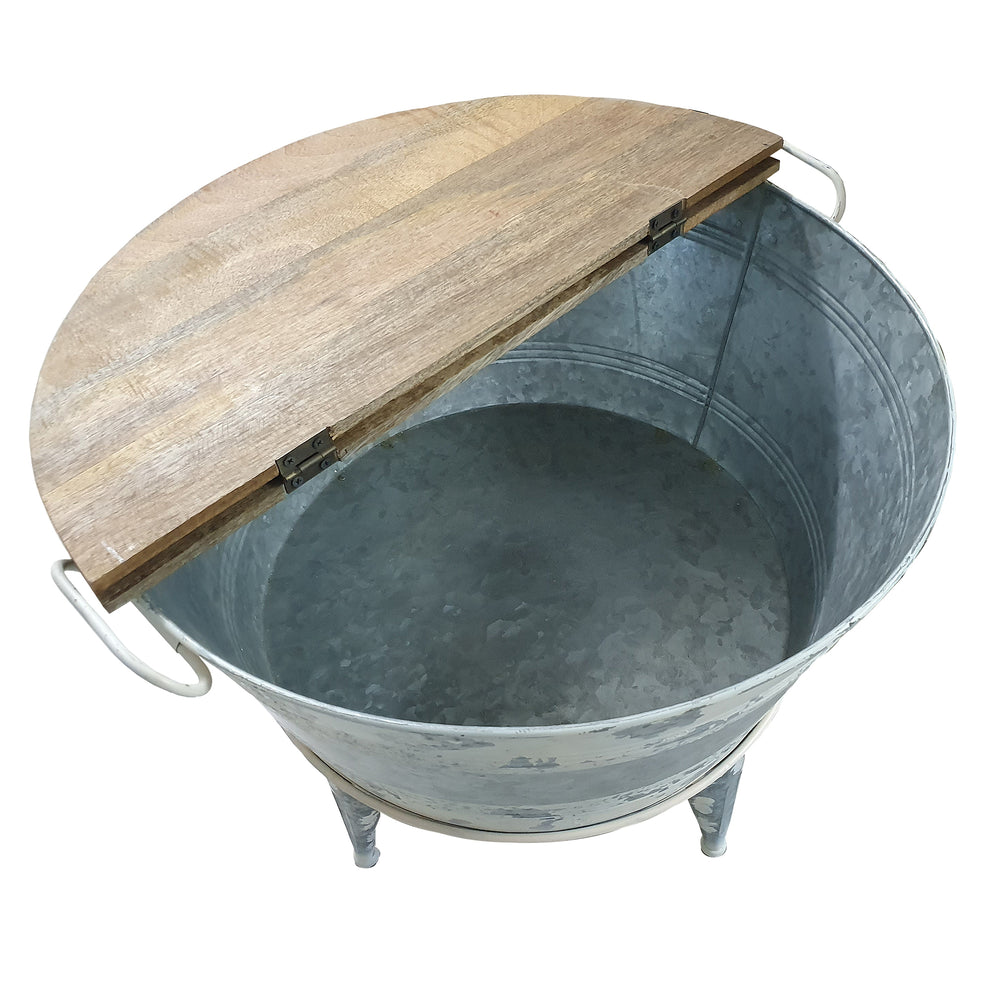 Distressed Wood And Metal Storage Coffee Table With Hinged Lift Top, Brown And Gray By Benzara | Coffee Tables |  Modishstore  - 2