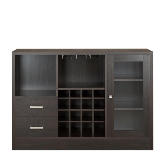2 Drawer Wooden Server With One Side Door Cabinet And Wine Rack, Dark Brown By Benzara | Cabinets |  Modishstore 