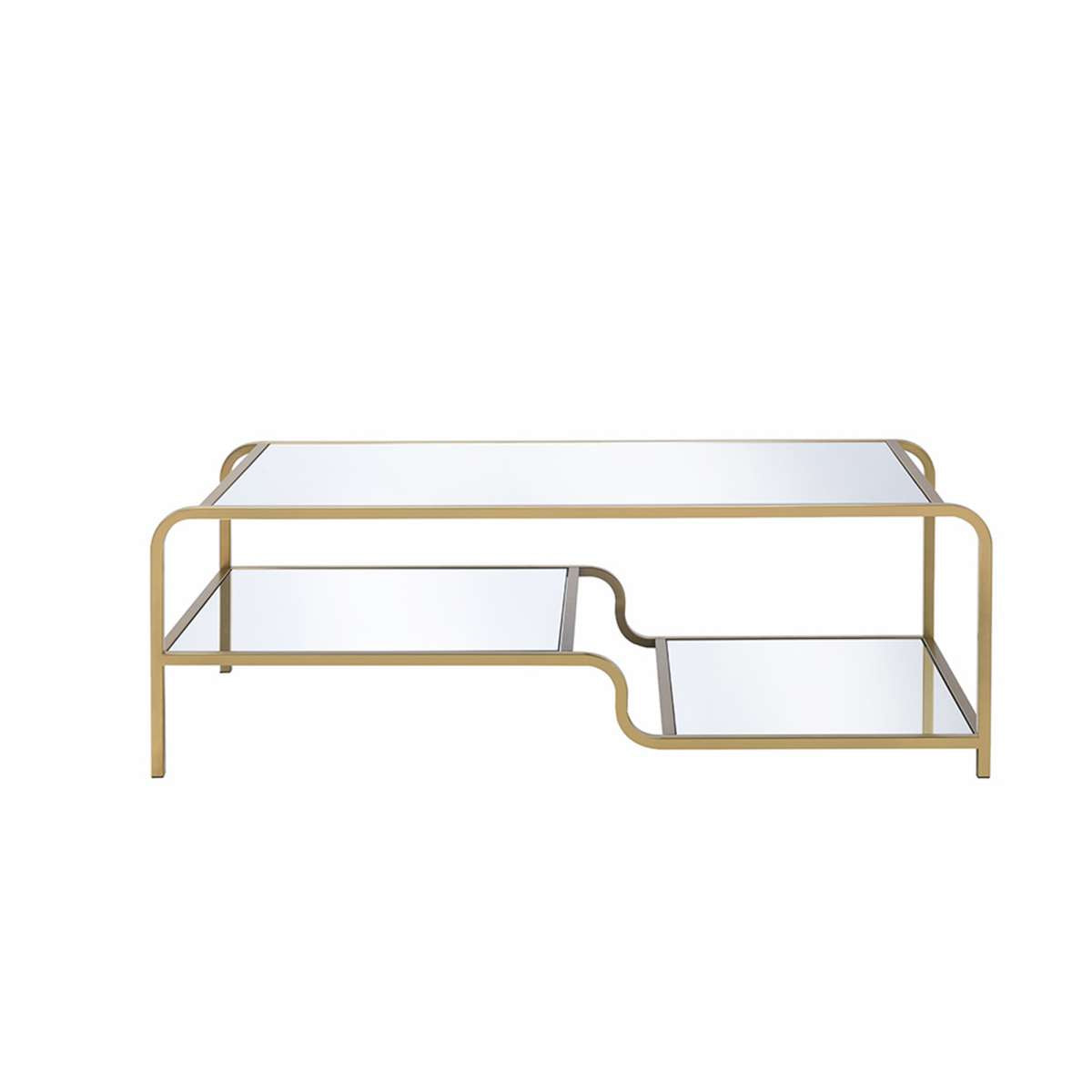 Metal Frame Mirrored Coffee Table With Tiered Shelves, Gold And Silver By Benzara | Coffee Tables |  Modishstore 