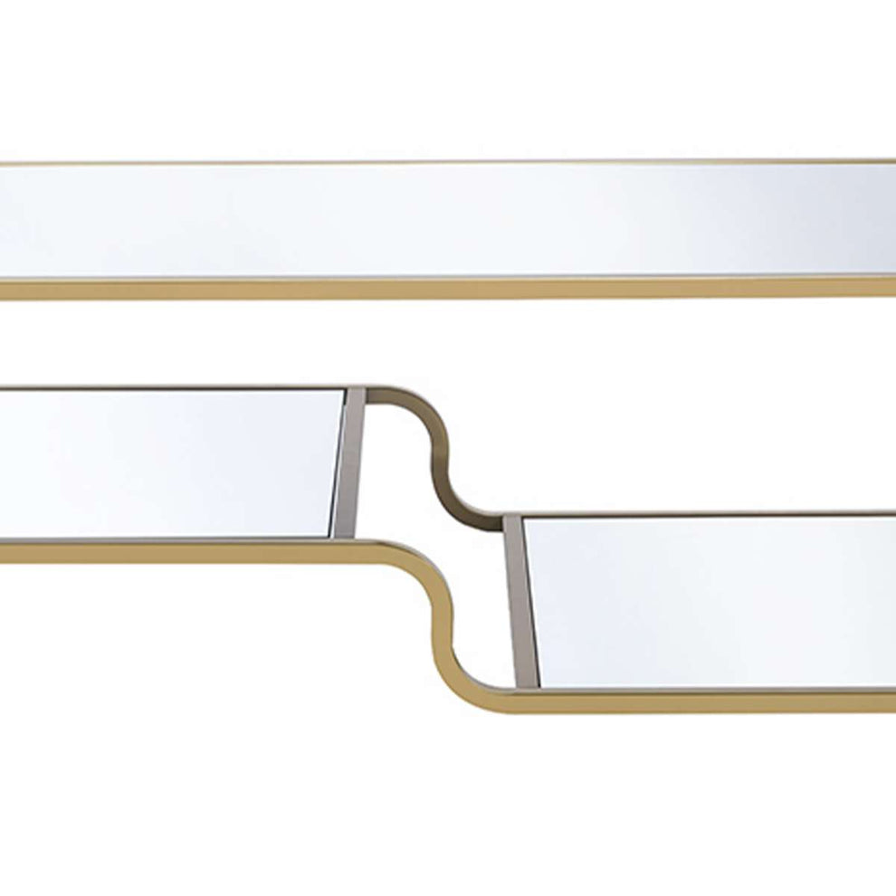 Metal Frame Mirrored Coffee Table With Tiered Shelves, Gold And Silver By Benzara | Coffee Tables |  Modishstore  - 4