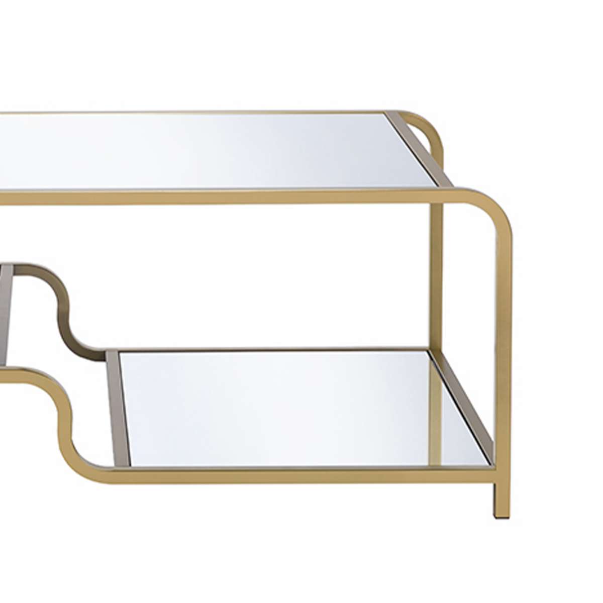 Metal Frame Mirrored Coffee Table With Tiered Shelves, Gold And Silver By Benzara | Coffee Tables |  Modishstore  - 5