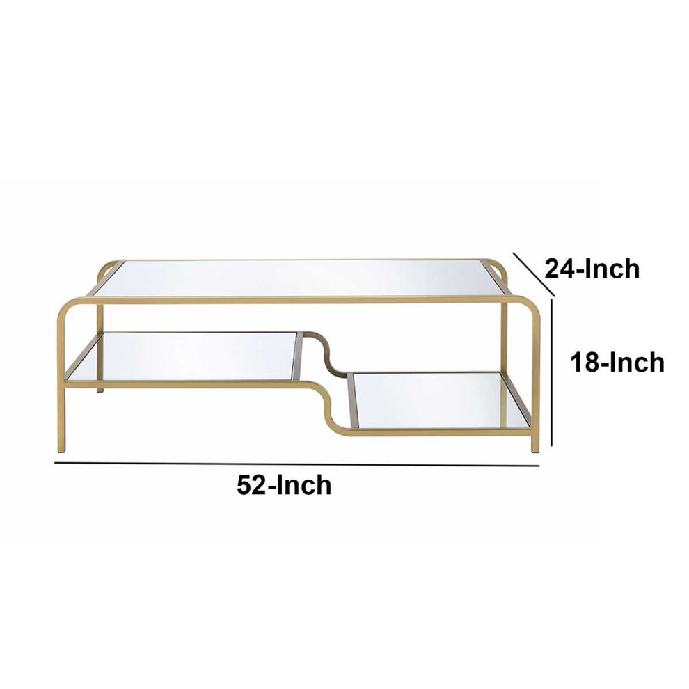 Metal Frame Mirrored Coffee Table With Tiered Shelves, Gold And Silver By Benzara | Coffee Tables |  Modishstore  - 6