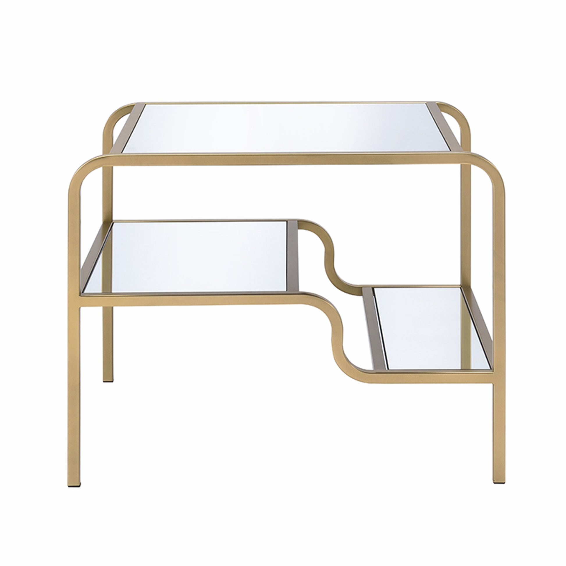 23 Inch 2 Tier Metal Frame Mirrored End Table, Gold And Silver By Benzara | Side Tables |  Modishstore 
