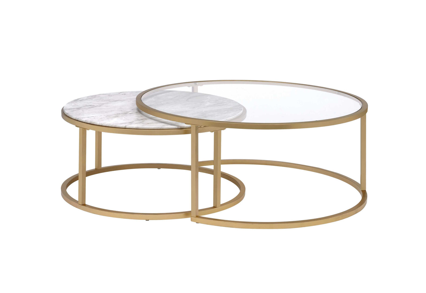 Metal Framed Nesting Coffee Tables With Glass And Marble Tops, Set Of Two, Gold By Benzara | Coffee Tables |  Modishstore  - 5