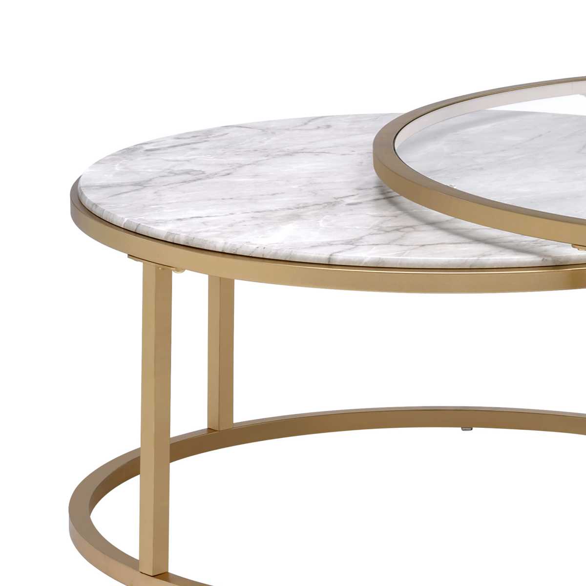 Metal Framed Nesting Coffee Tables With Glass And Marble Tops, Set Of Two, Gold By Benzara | Coffee Tables |  Modishstore  - 2