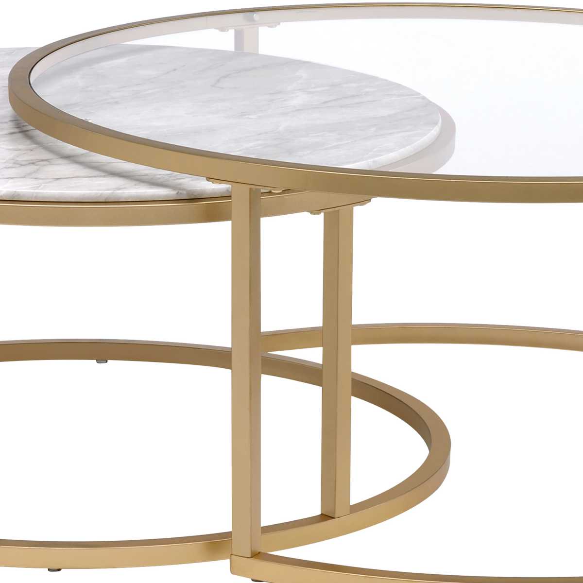 Metal Framed Nesting Coffee Tables With Glass And Marble Tops, Set Of Two, Gold By Benzara | Coffee Tables |  Modishstore  - 3
