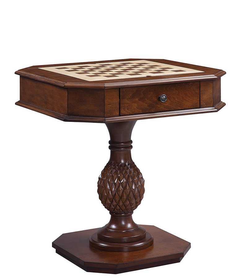 Wooden Square Top Reversible Game Table With Pedestal Base, Brown By Benzara | Side Tables |  Modishstore  - 2