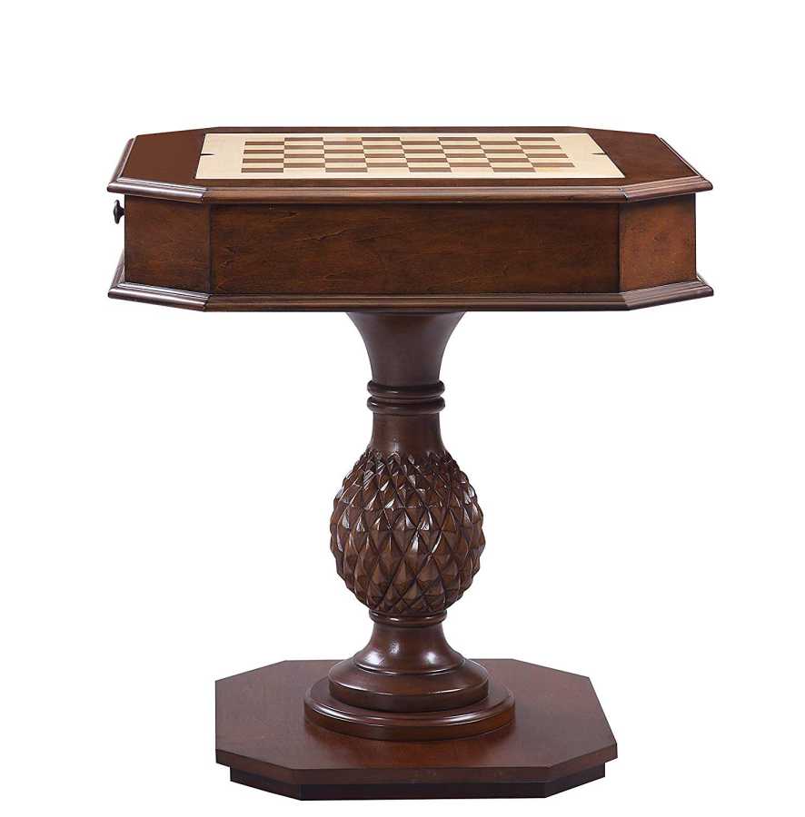 Wooden Square Top Reversible Game Table With Pedestal Base, Brown By Benzara | Side Tables |  Modishstore  - 3