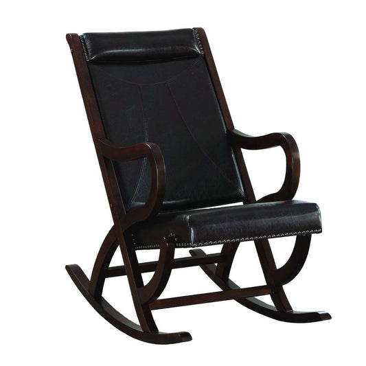 Faux Leather Upholstered Wooden Rocking Chair With Looped Arms, Brown By Benzara | Rocking Chairs |  Modishstore 