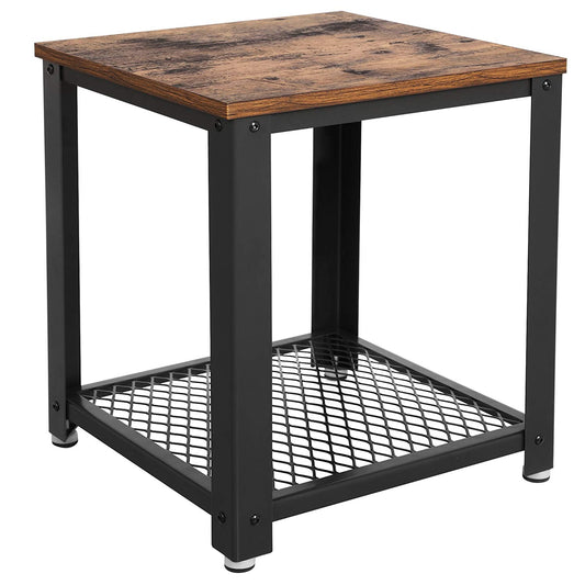 Metal Frame End Table With Wooden Top And Wide Mesh Bottom Shelf, Brown And Black By Benzara | Side Tables |  Modishstore 