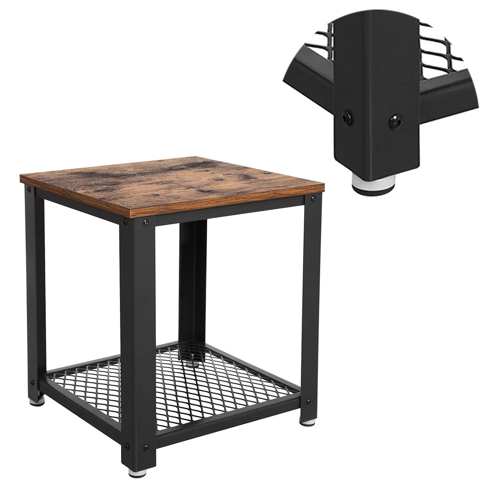 Metal Frame End Table With Wooden Top And Wide Mesh Bottom Shelf, Brown And Black By Benzara | Side Tables |  Modishstore  - 2