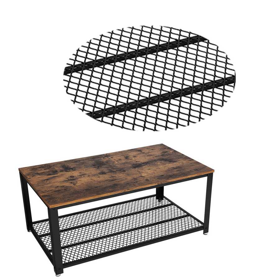 Metal Frame Coffee Table With Wooden Top And Mesh Bottom Shelf, Brown And Black By Benzara | Coffee Tables |  Modishstore  - 3