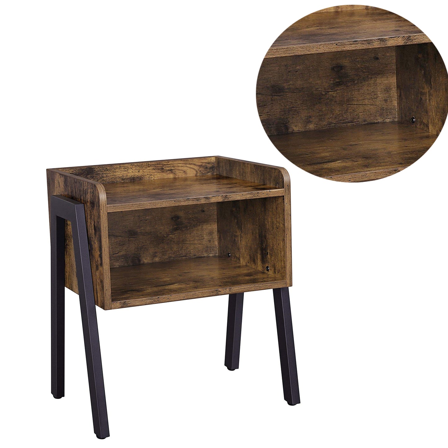 Wooden Stackable End Table With Inverted Iron Legs And Storage Compartment, Brown And Black By Benzara | Side Tables |  Modishstore  - 3