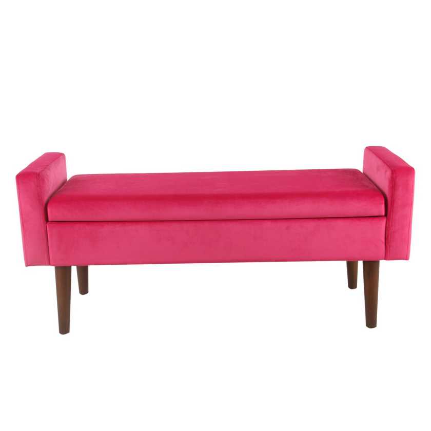 Velvet Upholstered Wooden Bench With Tapered Legs And Track Armrest, Pink And Brown By Benzara | Benches |  Modishstore 