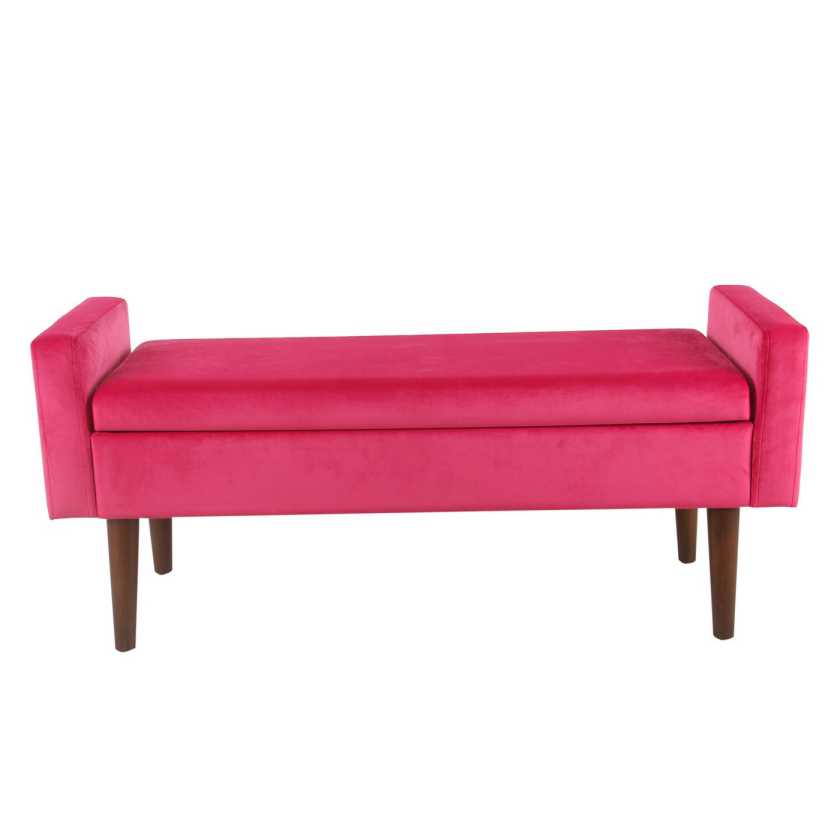 Velvet Upholstered Wooden Bench With Tapered Legs And Track Armrest, Pink And Brown By Benzara | Benches |  Modishstore 