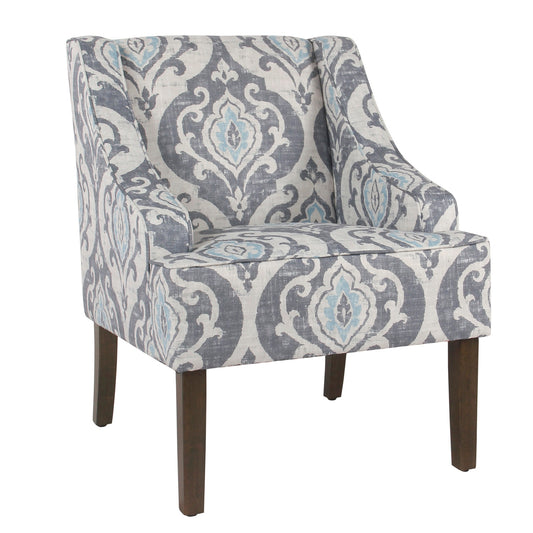Fabric Upholstered Wooden Accent Chair With Swooping Armrests And Damask Pattern Design, Multicolor By Benzara | Accent Chairs | Modishstore