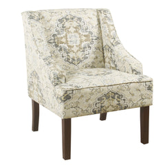 Fabric Upholstered Wooden Accent Chair With Swooping Armrests, Multicolor By Benzara