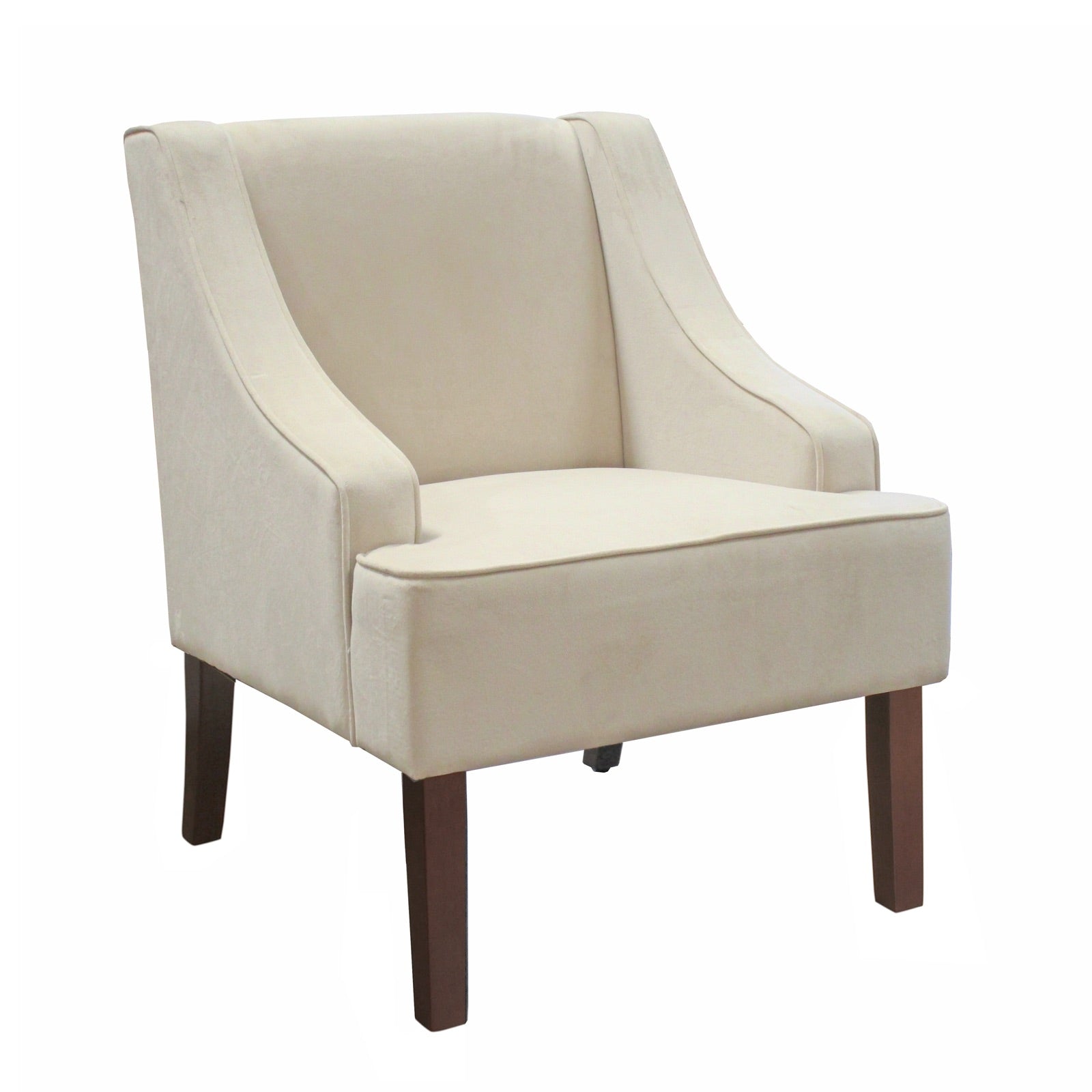 Fabric Upholstered Wooden Accent Chair With Swooped Armrests, Cream And Brown By Benzara | Accent Chairs |  Modishstore 