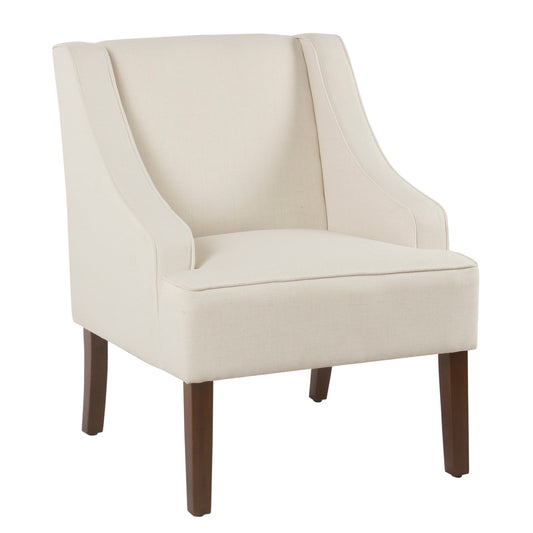Fabric Upholstered Wooden Accent Chair With Swooping Armrests, Cream And Brown By Benzara | Accent Chairs |  Modishstore 