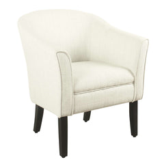 Fabric Upholstered Wooden Accent Chair With Barrel Style Back, White And Black By Benzara
