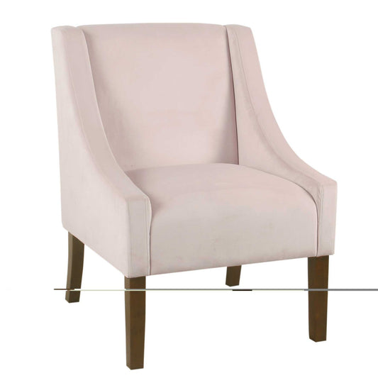 Fabric Upholstered Swooped Accent Chair With Wooden Legs, Pink And Brown By Benzara | Accent Chairs |  Modishstore 
