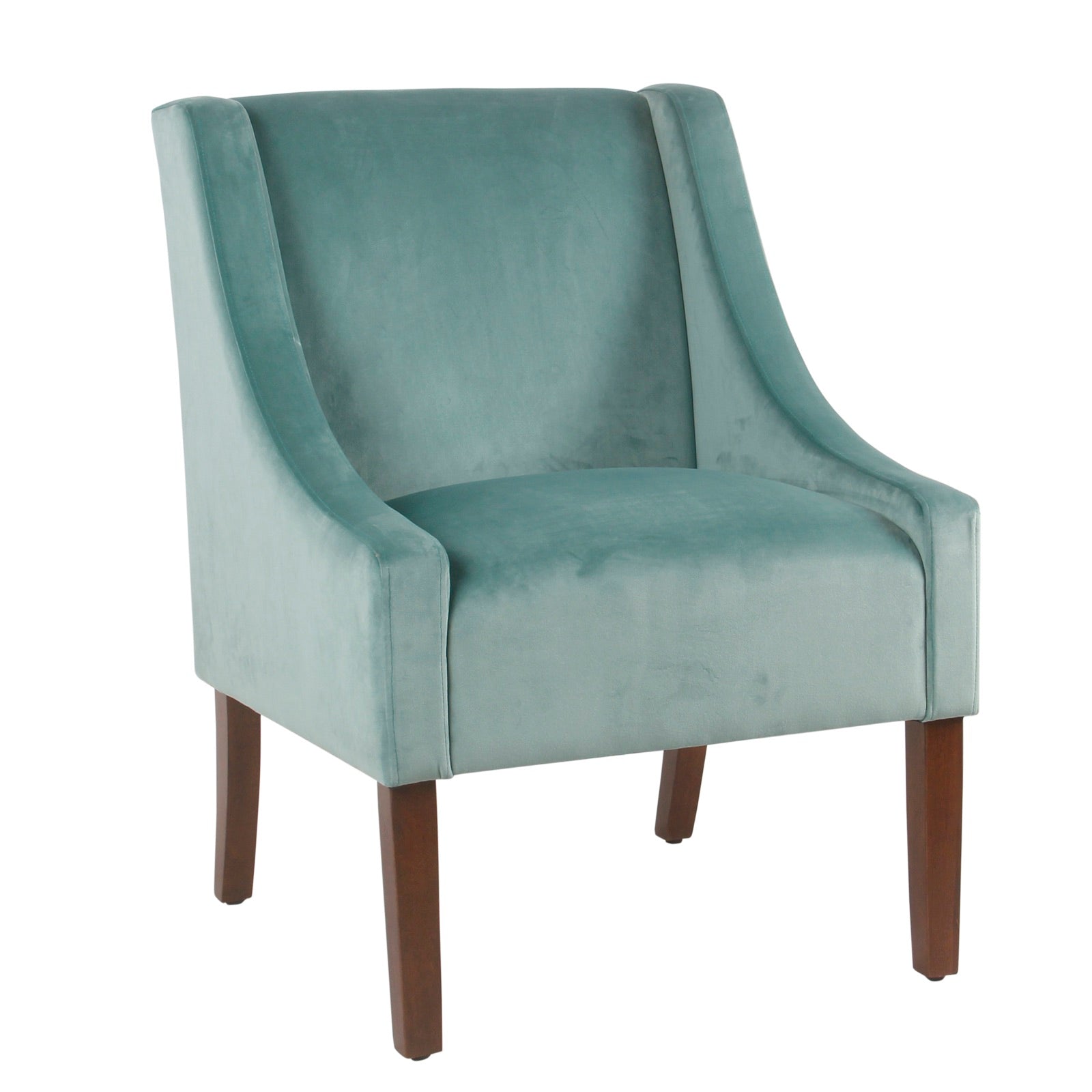 Fabric Upholstered Swooped Accent Chair With Wooden Legs, Blue And Brown By Benzara | Accent Chairs |  Modishstore 