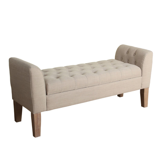 Fabric Upholstered Wooden Bench With Button Tufted Lift Top Storage, Beige By Benzara | Benches |  Modishstore 