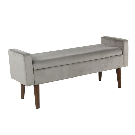 Velvet Upholstered Wooden Bench With Lift Top Storage And Tapered Feet, Gray By Benzara | Benches |  Modishstore 