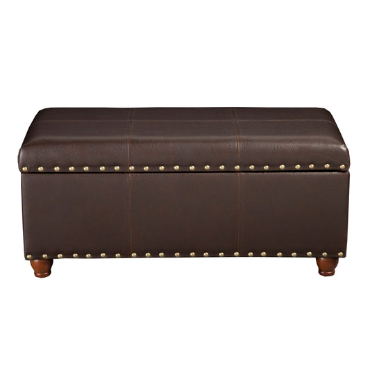 Leatherette Upholstered Wooden Storage Bench With Nail Head Trim Accent, Espresso Brown By Benzara | Benches |  Modishstore 