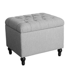 Fabric Upholstered Rectangular Wooden Ottoman With Button Tufted Lift Top Storage, Gray By Benzara