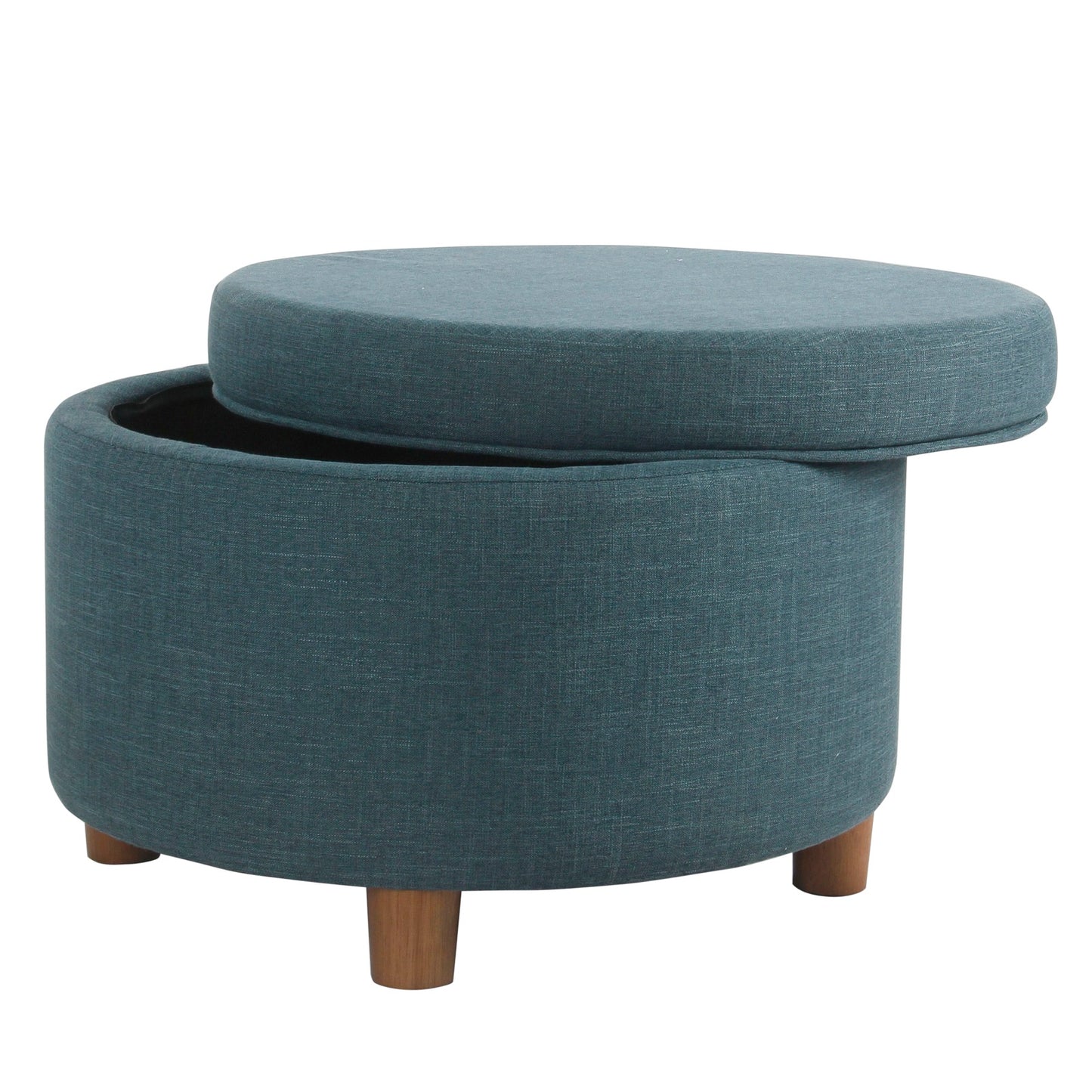Fabric Upholstered Wooden Ottoman With Lift Off Lid Storage, Teal Blue By Benzara | Ottomans | Modishstore - 2