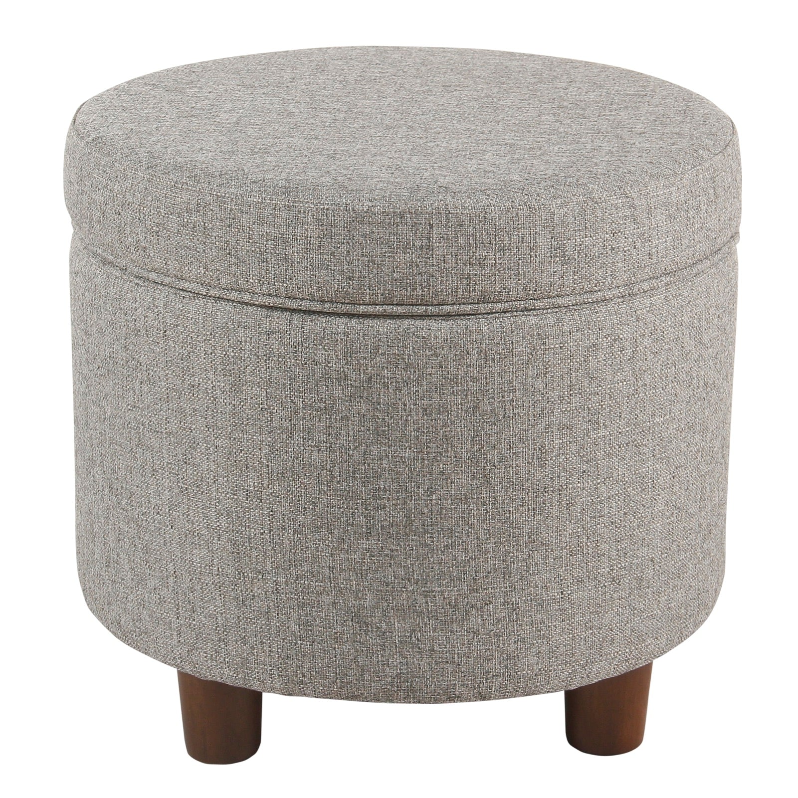 Fabric Upholstered Round Wooden Ottoman With Lift Off Lid Storage, Light Gray By Benzara | Ottomans |  Modishstore 
