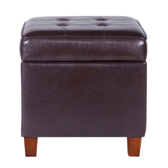 Square Shape Leatherette Upholstered Wooden Ottoman With Tufted Lift Off Lid Storage, Brown By Benzara