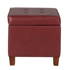 Square Shape Leatherette Upholstered Wooden Ottoman With Tufted Lift Off Lid Storage, Red By Benzara