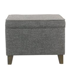 Rectangular Fabric Upholstered Wooden Ottoman With Lift Top Storage, Gray By Benzara