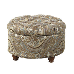 Paisley Patterned Fabric Upholstered Wooden Ottoman With Hidden Storage, Multicolor By Benzara