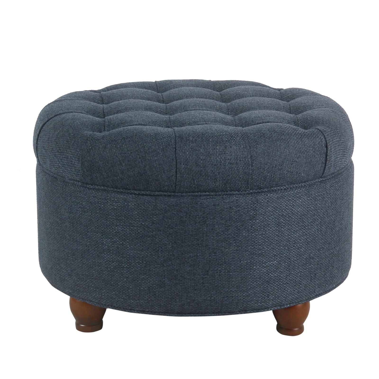 Fabric Upholstered Wooden Ottoman With Tufted Lift Off Lid Storage, Navy Blue By Benzara | Ottomans |  Modishstore 