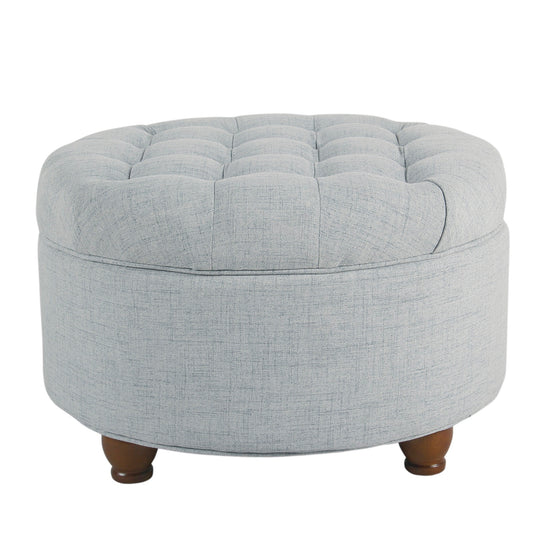 Fabric Upholstered Wooden Ottoman With Tufted Lift Off Lid Storage, Light Blue By Benzara | Ottomans |  Modishstore 