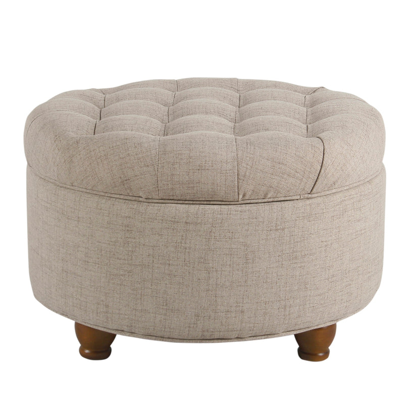 Fabric Upholstered Wooden Ottoman With Tufted Lift Off Lid Storage, Beige By Benzara | Ottomans |  Modishstore 