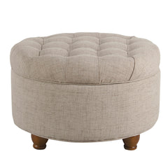 Fabric Upholstered Wooden Ottoman With Tufted Lift Off Lid Storage, Beige By Benzara