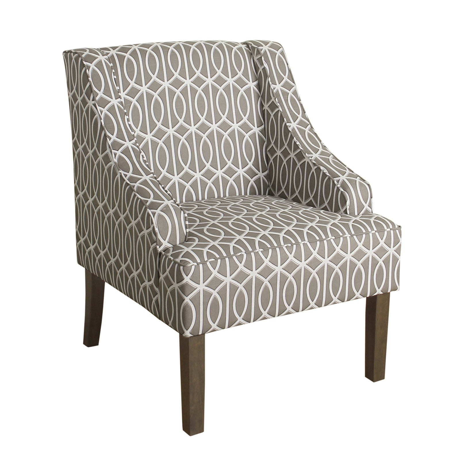 Fabric Upholstered Wooden Accent Chair With Trellis Pattern Design, Gray, White And Brown By Benzara | Accent Chairs |  Modishstore 