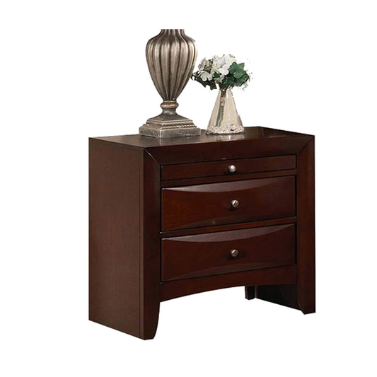 Contemporary Style Wooden Nightstand With Three Drawers And Metal Knobs, Brown By Benzara | Nightstands |  Modishstore 