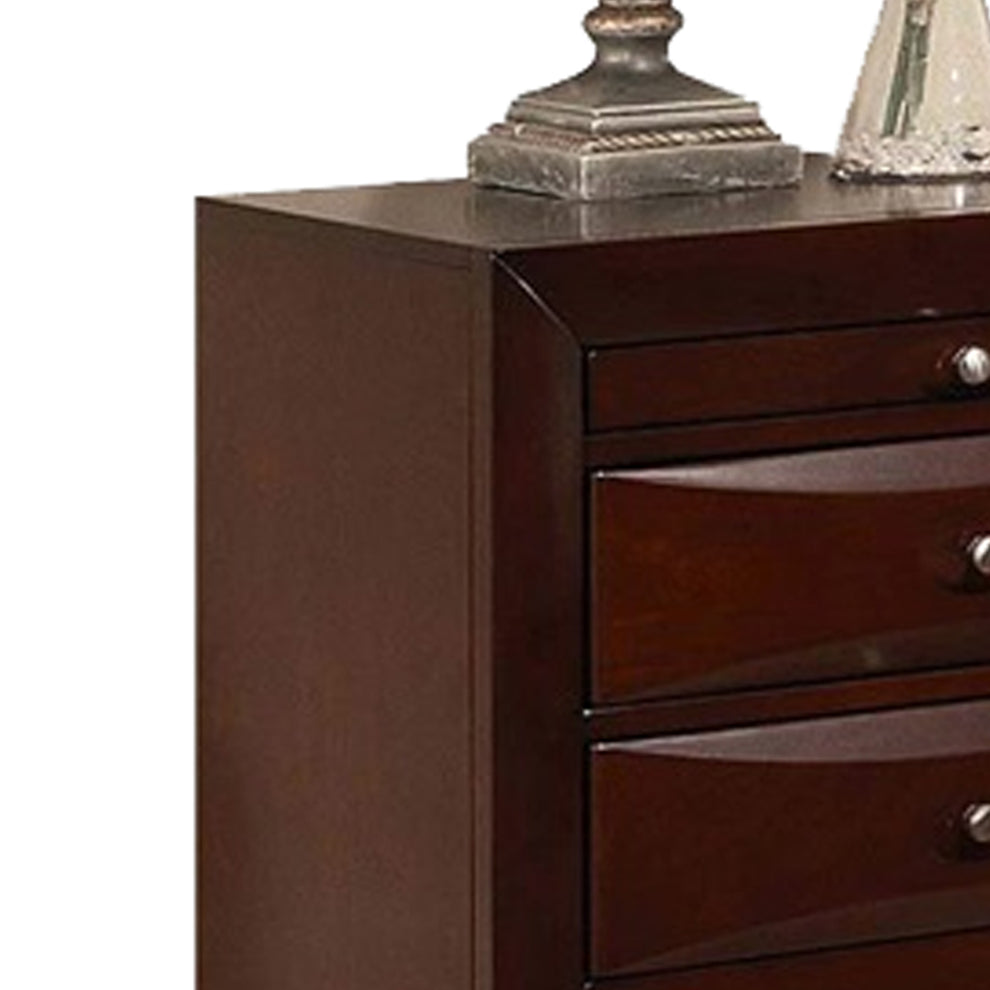 Contemporary Style Wooden Nightstand With Three Drawers And Metal Knobs, Brown By Benzara | Nightstands |  Modishstore  - 4