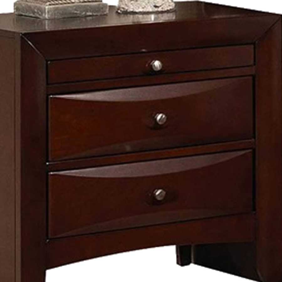 Contemporary Style Wooden Nightstand With Three Drawers And Metal Knobs, Brown By Benzara | Nightstands |  Modishstore  - 3