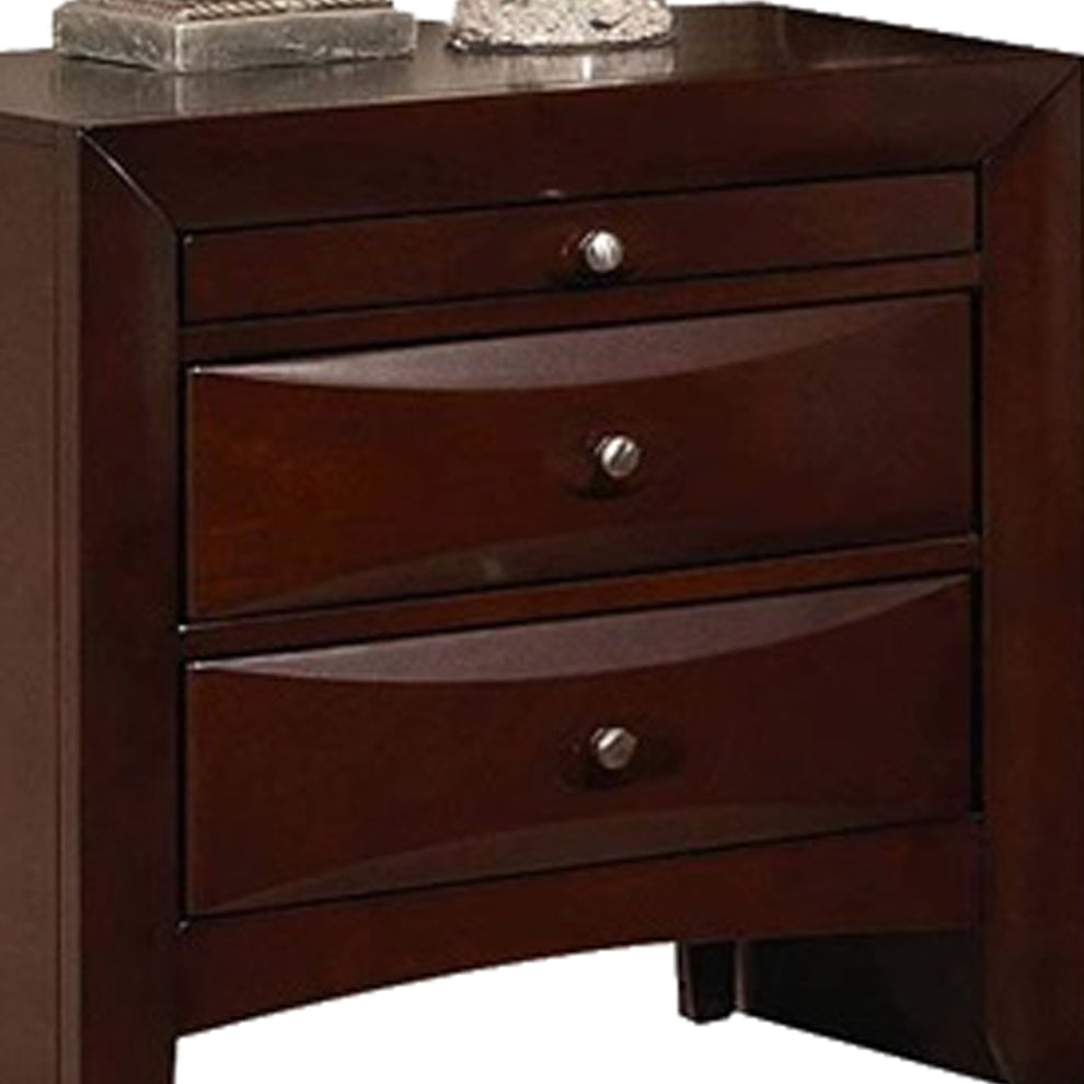 Contemporary Style Wooden Nightstand With Three Drawers And Metal Knobs, Brown By Benzara | Nightstands |  Modishstore  - 5