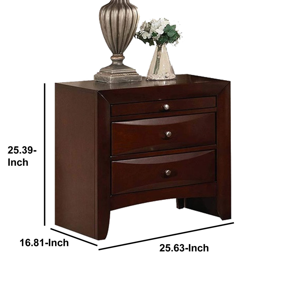 Contemporary Style Wooden Nightstand With Three Drawers And Metal Knobs, Brown By Benzara | Nightstands |  Modishstore  - 2