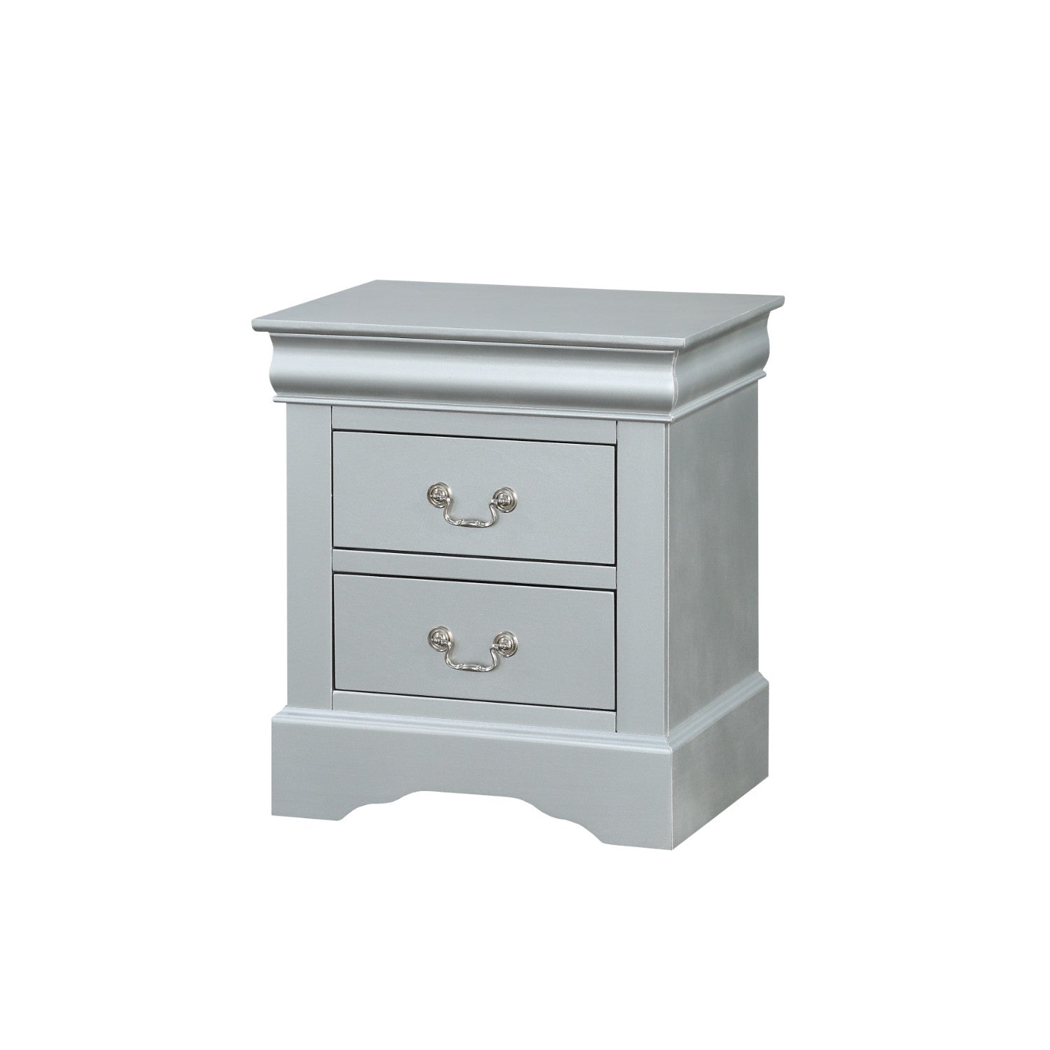 Traditional Style Wooden Nightstand With Two Drawers And Metal Handles, Gray By Benzara | Nightstands |  Modishstore 