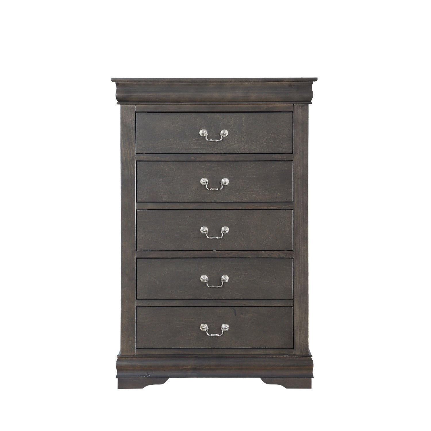 Traditional Style Five Drawer Wooden Chest With Bracket Base, Dark Gray By Benzara | Cabinets | Modishstore - 2